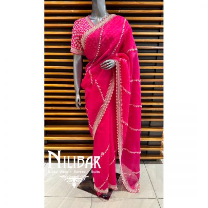 Hot Pink Organza Embroidered Saree