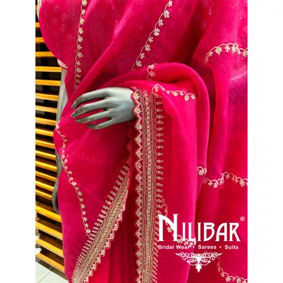 Hot Pink Organza Embroidered Saree