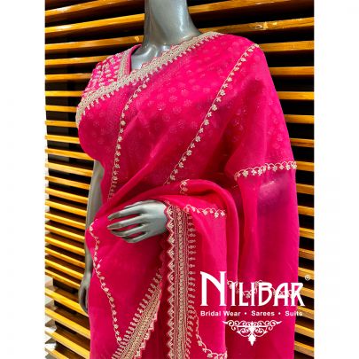 Hot Pink Organza Embroidered Saree