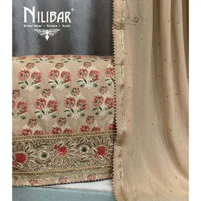 Beige Silk Unstitched Suit 