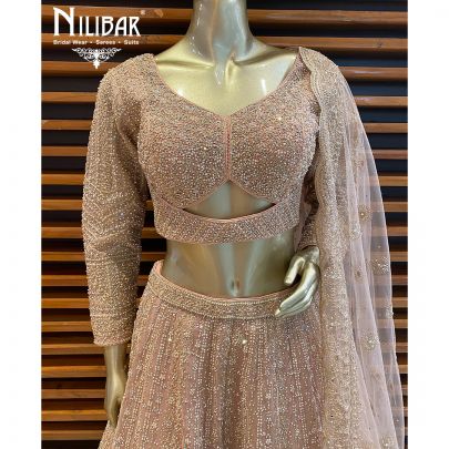 Pastel Pink Net Reception Lehenga