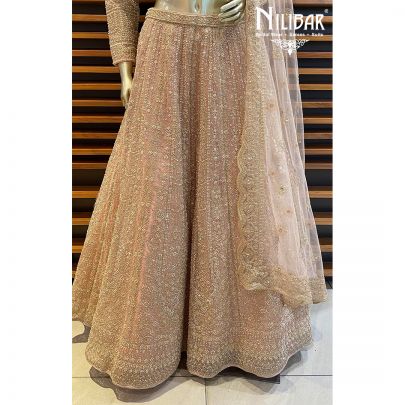 Pastel Pink Net Reception Lehenga