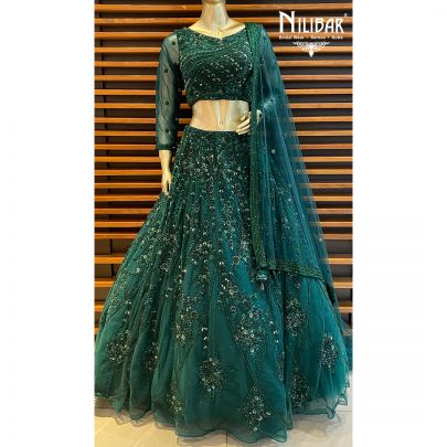 Emerald Green Net Reception Lehenga