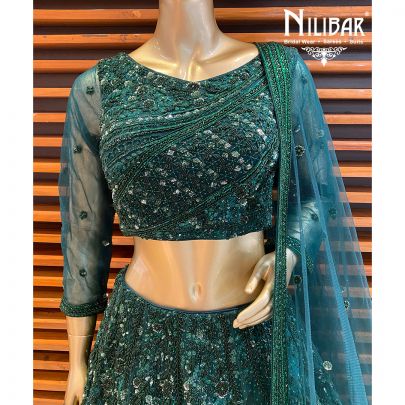 Emerald Green Net Reception Lehenga