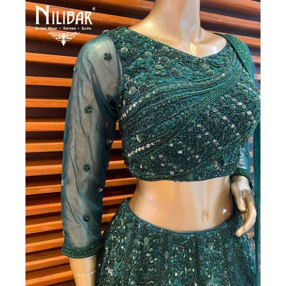 Emerald Green Net Reception Lehenga