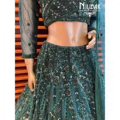 Emerald Green Net Reception Lehenga