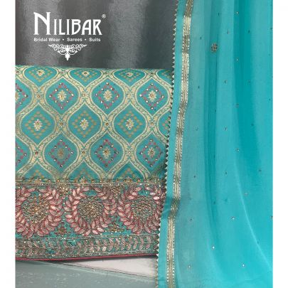 Turquoise Green Silk Unstitched Suit