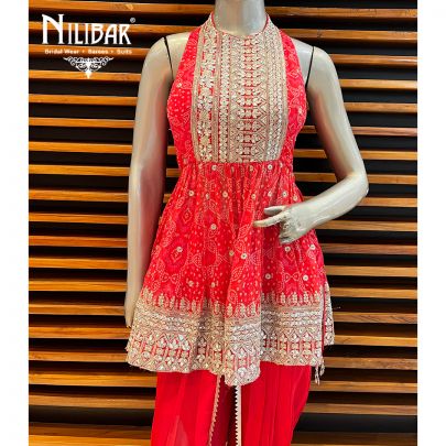 Scarlet Red Georgette  Dhoti suit set