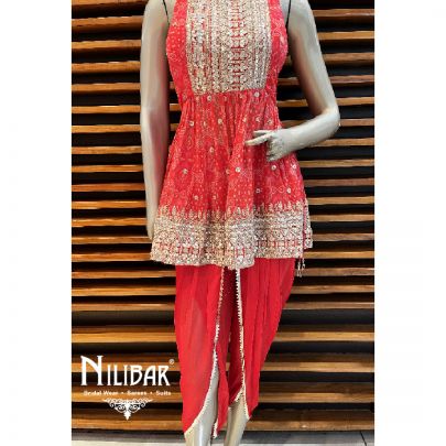 Scarlet Red Georgette  Dhoti suit set