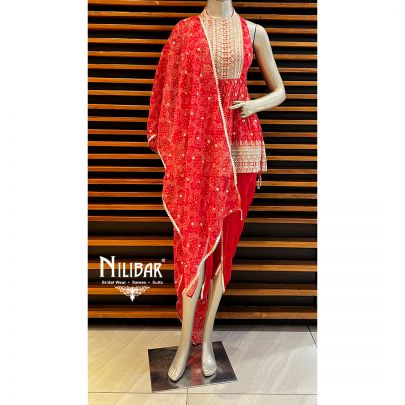 Scarlet Red Georgette  Dhoti suit set