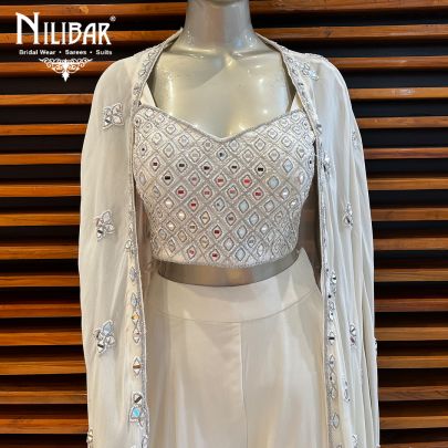 Pearl White Georgette Indo Western Jacket Set