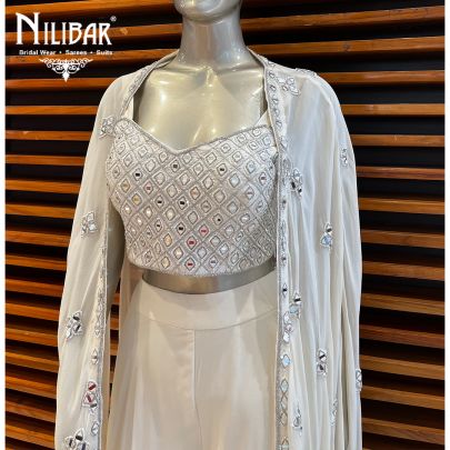 Pearl White Georgette Indo Western Jacket Set