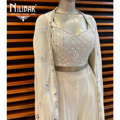 Pearl White Georgette Indo Western Jacket Set