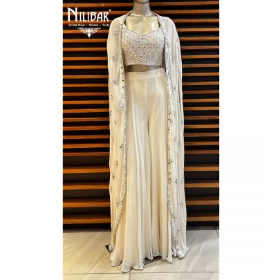 Pearl White Georgette Indo Western Jacket Set