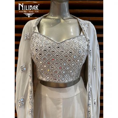 Pearl White Georgette Indo Western Jacket Set