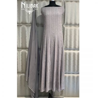 Gray Georgette Semi Stitch Anarkali