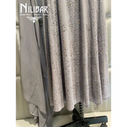 Gray Georgette Semi Stitch Anarkali