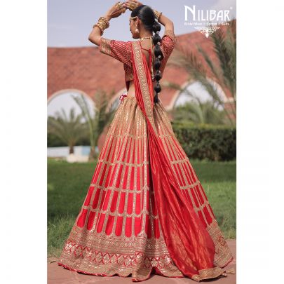 Red Silk and Organza Bridal Lehenga