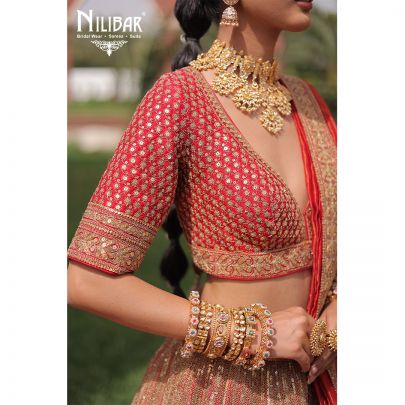 Red Silk and Organza Bridal Lehenga
