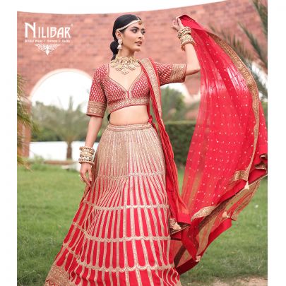 Red Silk and Organza Bridal Lehenga