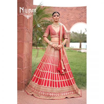 Red Silk and Organza Bridal Lehenga