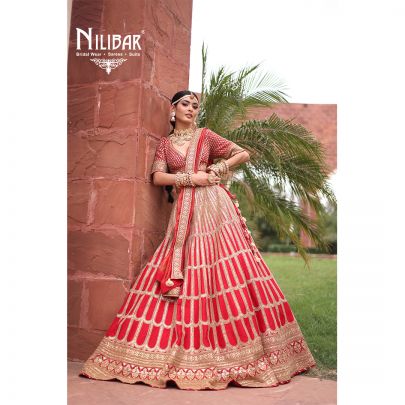 Red Silk and Organza Bridal Lehenga