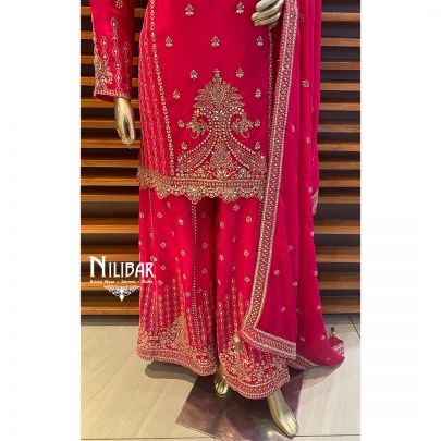Hot Pink Chinon Palazzo Suit