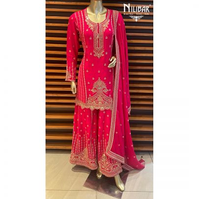 Hot Pink Chinon Palazzo Suit