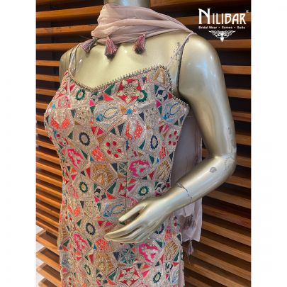 Beige Georgette and Chinon Garara Suit