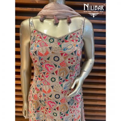 Beige Georgette and Chinon Garara Suit