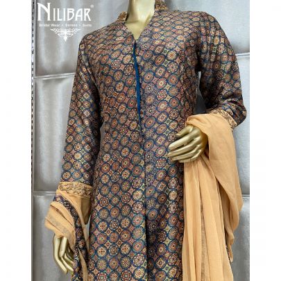 Beige and Dark Blue Pajami Suit
