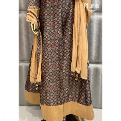 Beige and Dark Blue Pajami Suit