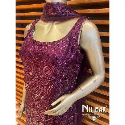 Wine Georgette and net Pant Suit