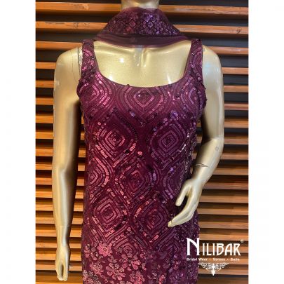 Wine Georgette and net Pant Suit