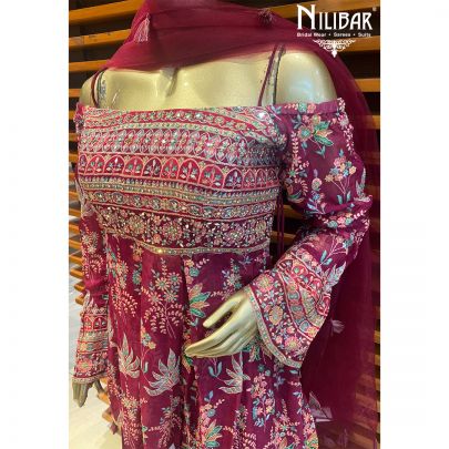 Jazzberry Jam Pink Georgette and net Palazzo Suit
