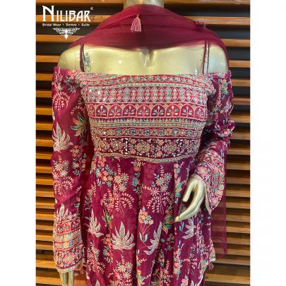Jazzberry Jam Pink Georgette and net Palazzo Suit