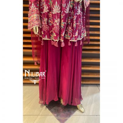 Jazzberry Jam Pink Georgette and net Palazzo Suit