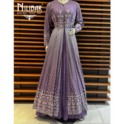 Mauve silk (top)crepe(skirt)   Long Top Lehenga
