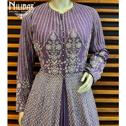 Mauve silk (top)crepe(skirt)   Long Top Lehenga