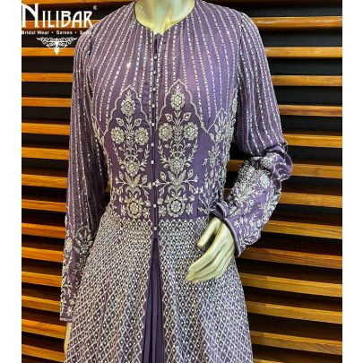 Mauve silk (top)crepe(skirt)   Long Top Lehenga