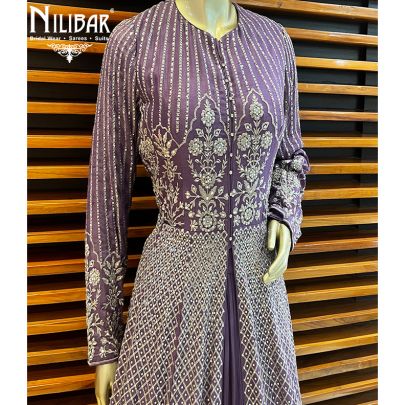 Mauve silk (top)crepe(skirt)   Long Top Lehenga