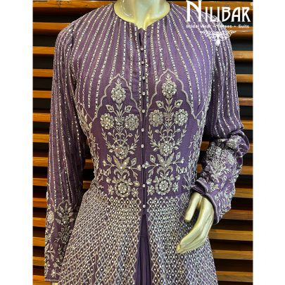 Mauve silk (top)crepe(skirt)   Long Top Lehenga