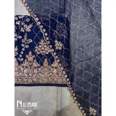 Navy Blue Indian Silk Unstitched Suit