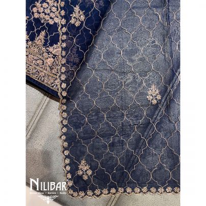 Navy Blue Indian Silk Unstitched Suit