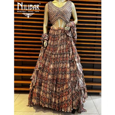 Brown Top (Silk) Crepe(Skirt) Lehenga