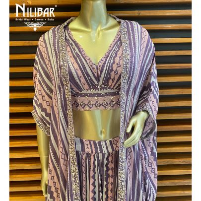 Purple Georgette Printed 3 Piece Set