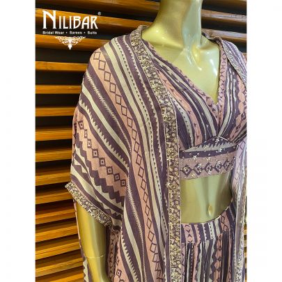 Purple Georgette Printed 3 Piece Set