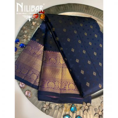 Navy Blue Silk Kanjivaram Saree