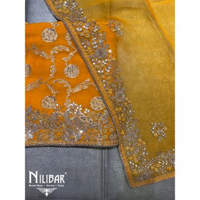 Fire Yellow Organza Unstitched Suit