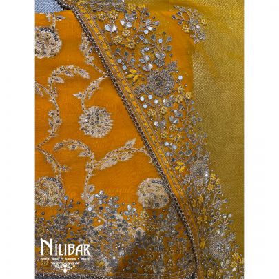 Fire Yellow Organza Unstitched Suit